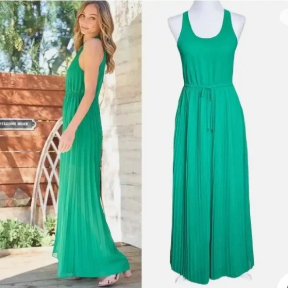kelly green pleated dress Forever Stunning Pleated Maxi In Kelly Green